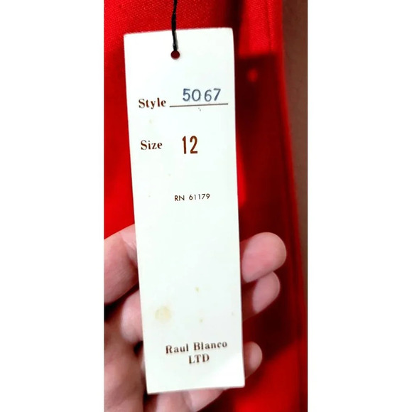 Vtg Raul Blanco Dress 12 Deadstock Red Secretary Dress Woven Gold Buttons Classy - Picture 6 of 16